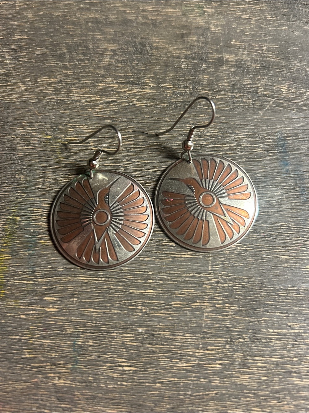 Native Indian inspired Engraved Hummingbird Round Concho Dangleโ Women Earrings